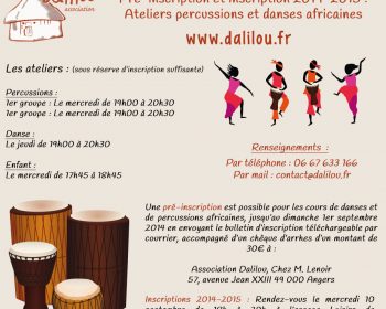 Pré-inscription percussions et danses africaines pour l'année 2014-2015