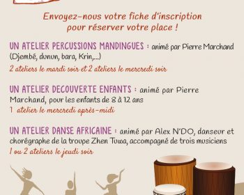 Permanence d'inscription aux Ateliers Percussions et danse africaine